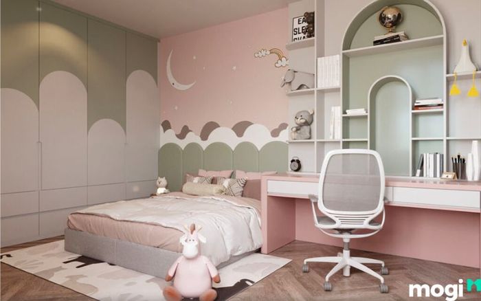 Phòng ngủ cho bé gái với màu hồng pastel
