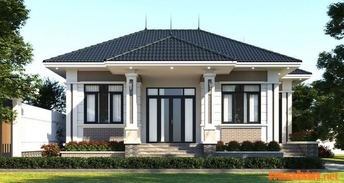 Với ngôi nhà cấp 4 12x12m có sự cân đối, cửa chính nên được đặt ở giữa mặt tiền.