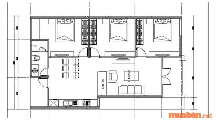 Bản vẽ bố trí không gian cho nhà cấp 4 tại nông thôn với chi phí thấp