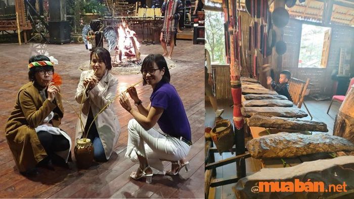 Du khách trải nghiệm rượu cần và đàn đá Tây Nguyên tại khu du lịch Đồi Mộng Mơ Đà Lạt