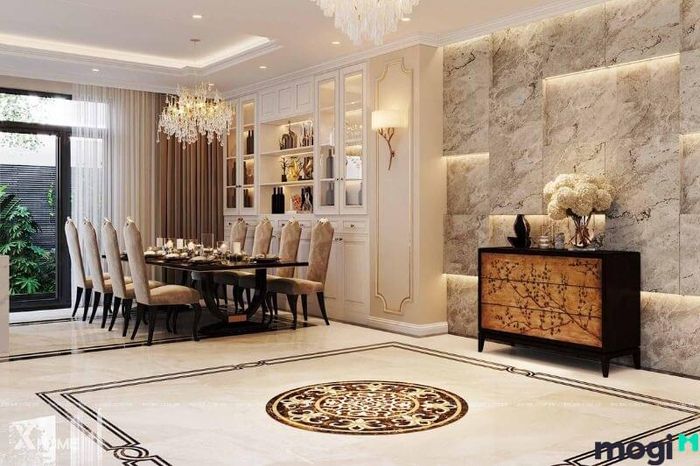 Thiết kế nội thất nhà phố 2 tầng theo phong cách tân cổ điển sang trọng phù hợp với các gia đình trung và thượng lưu