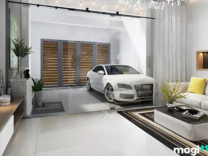 Mẫu thiết kế nhà để xe ô tô gam màu sáng