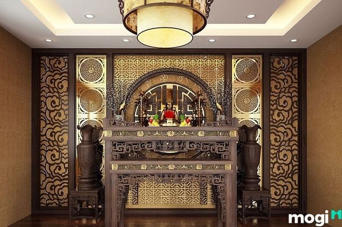 Thiết kế nội thất phòng thờ trong nhà phố 2 tầng