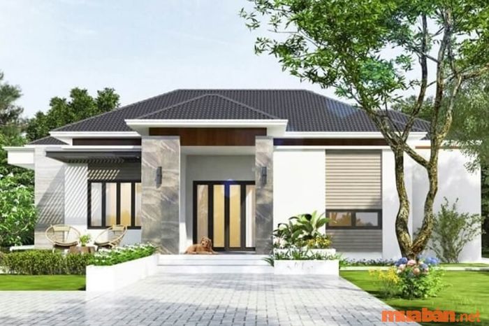 Nhà cấp 4 mái Nhật sử dụng mái bằng theo phong cách hiện đại.