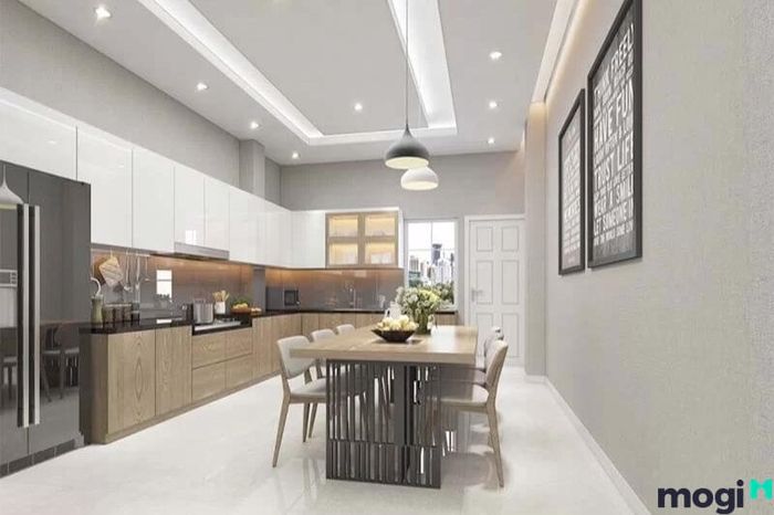 Mẫu 1 thiết kế nội thất phòng bếp nhà phố 2 tầng