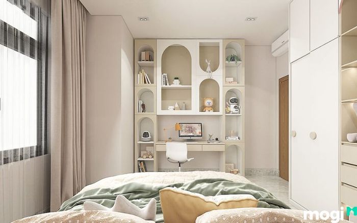 Phòng ngủ bé gái hiện đại với tông màu trắng
