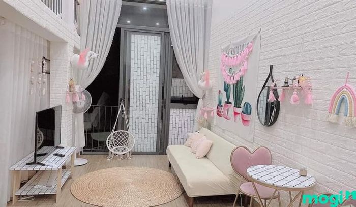 Thiết kế phòng trọ 16m2 bằng việc sử dụng giấy dán tường