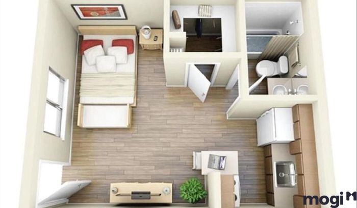 Mẫu thiết kế phòng trọ 16m2 khép kín hoàn hảo