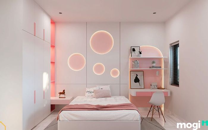 Phòng ngủ bé gái theo phong cách hiện đại với tông màu pastel