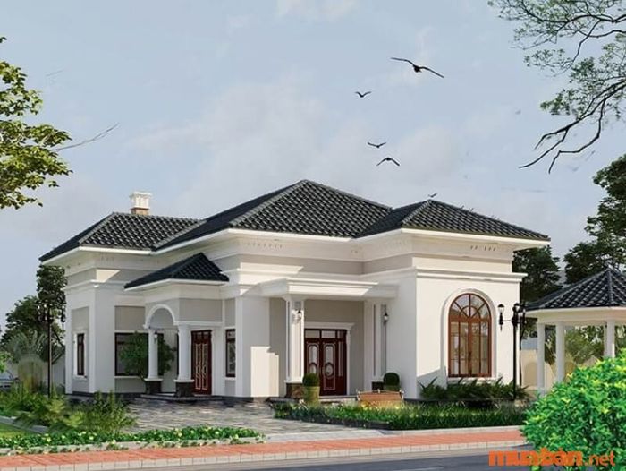 Nhà cấp 4 mái Nhật với 3 phòng ngủ mang phong cách giả biệt thự.