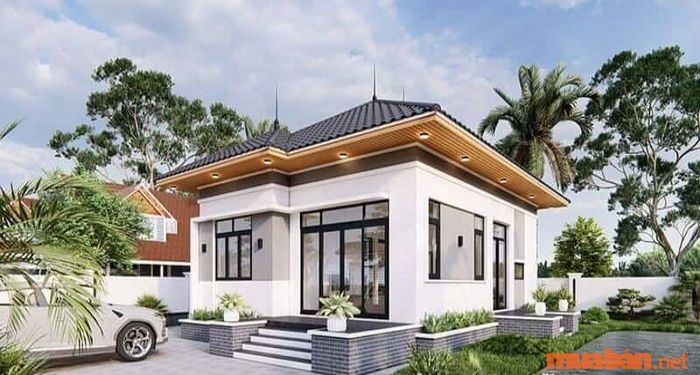 Mẫu thiết kế nhà đơn giản nhưng vẫn mang đến vẻ hiện đại với kiểu mái ngói dốc Nhật.