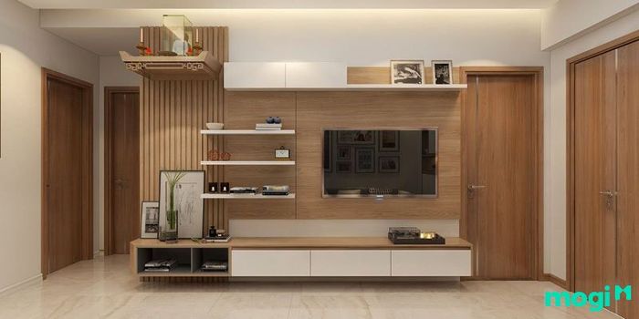 phòng khách kết hợp với phòng thờ trong nhà ống