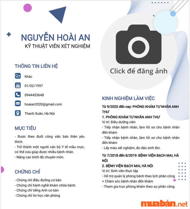CV xin việc cho kỹ thuật viên xét nghiệm