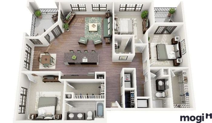 Thiết kế chung cư 3 phòng ngủ theo phong cách hiện đại