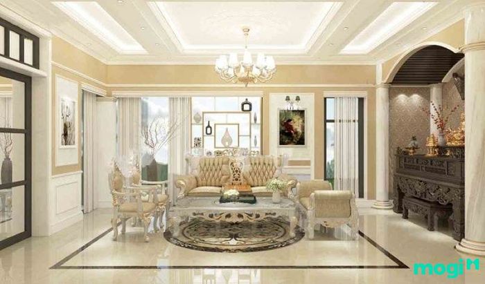 phòng khách kết hợp phòng thờ nhà ống