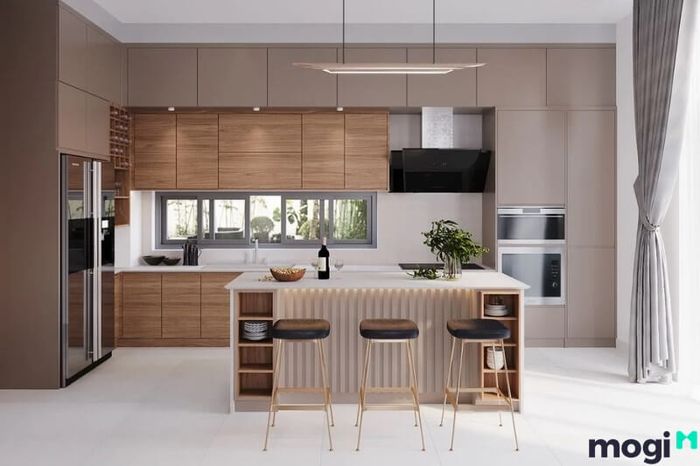 Thiết kế nội thất phòng bếp trong nhà phố một trệt một lầu