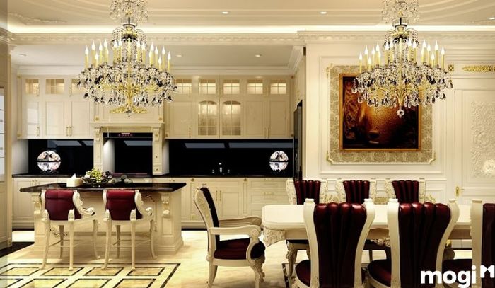 Phòng bếp trong biệt thự cổ điển