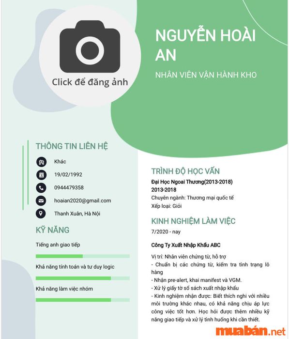 CV xin việc cho kỹ thuật viên Logistic