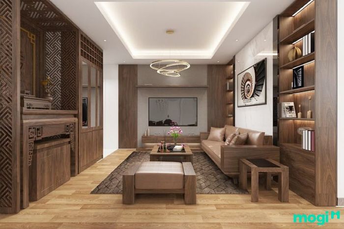 phòng khách kết hợp với phòng thờ nhà ống