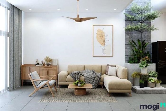 Mẫu thiết kế nội thất cho nhà phố một trệt một lầu theo phong cách đơn giản - phòng khách