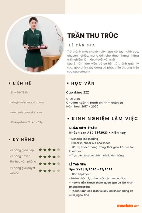Nhân viên lễ tân spa