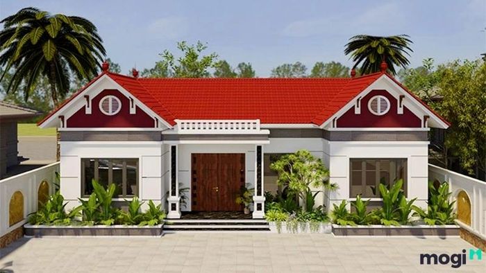 Mẫu nhà 3 gian truyền thống với mái ngói đỏ