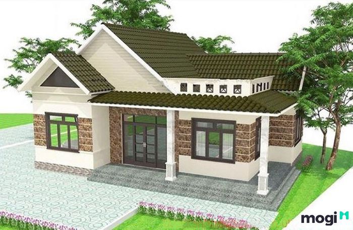 Mẫu nhà 3 gian thiết kế mái giật cấp