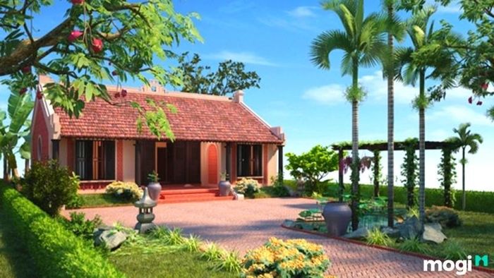 Mẫu nhà ba gian truyền thống xanh mát