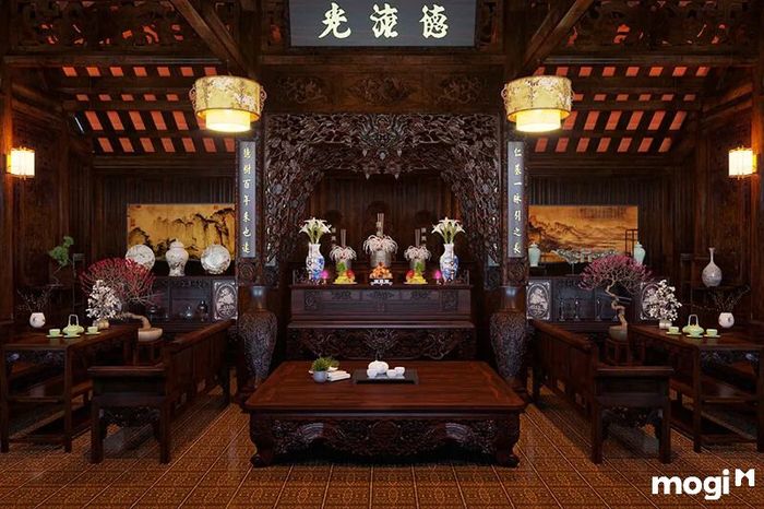 Gian chính của ngôi nhà là nơi thờ cúng và tiếp khách