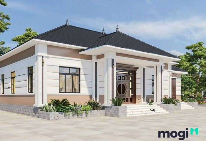Đây là một mẫu nhà có mái kiểu Nhật hiện đại để các gia đình tham khảo.