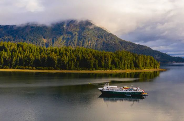 An UnCruise Adventures vessel in Neka Bay, Alaska