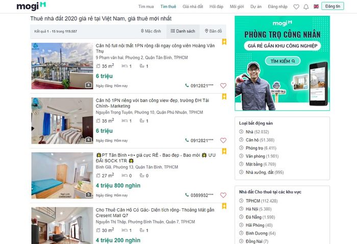 Lưu ý khi thuê phòng trọ qua các trang web bất động sản