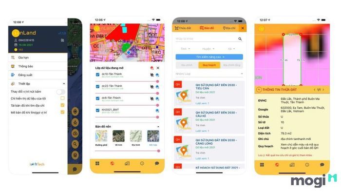 Giao diện của ứng dụng tra cứu quy hoạch Onland