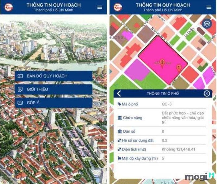 Giao diện của ứng dụng tra cứu thông tin quy hoạch