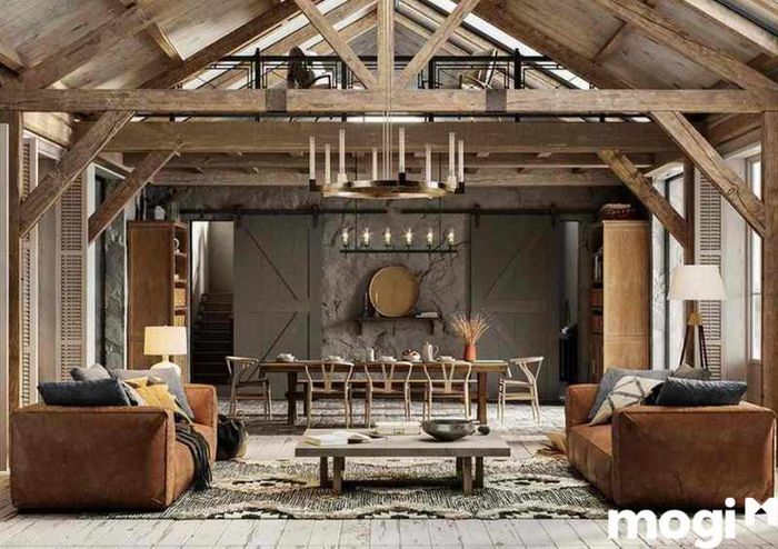 Phong cách thiết kế nội thất Rustic sử dụng các loại cửa sổ lớn