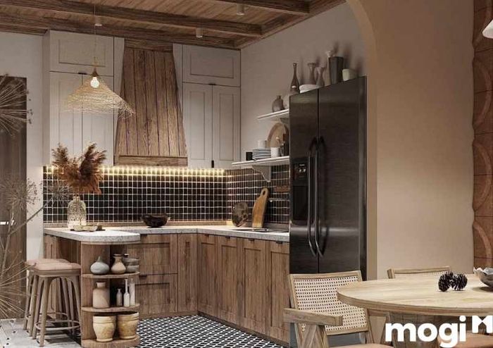 Phong cách thiết kế nội thất Rustic chọn khu vực bếp làm điểm nhấn
