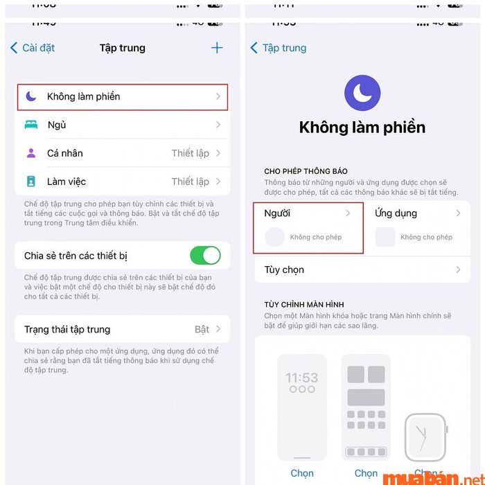 Chọn mục Không làm phiền và sau đó chọn Người