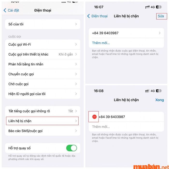 Vào phần sửa để bỏ chặn số điện thoại không mong muốn