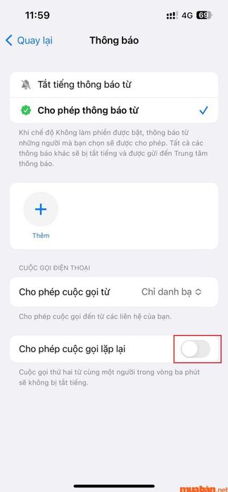 Tắt tính năng Cho phép cuộc gọi lặp lại