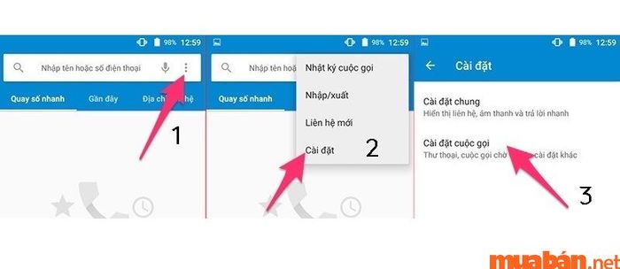 Truy cập vào mục cài đặt cuộc gọi