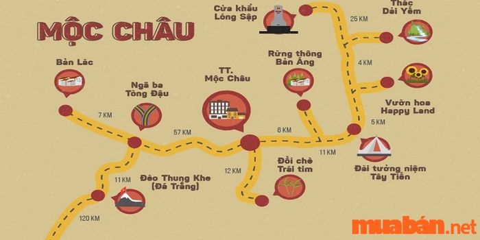 Kinh nghiệm du lịch Mộc Châu 2 ngày 1 đêm - bản đồ các điểm du lịch tại Mộc Châu