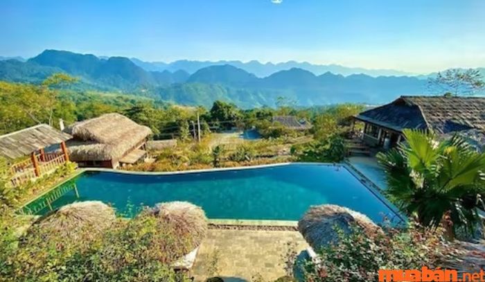 Pù Luông Eco Garden sở hữu hồ bơi ngoài trời tuyệt đẹp, nơi du khách có thể thư giãn giữa không gian trong lành.