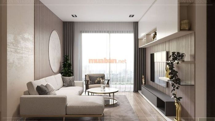 Phòng khách chung cư rộng rãi và thoáng đãng với thiết kế mở, tạo cảm giác dễ chịu.