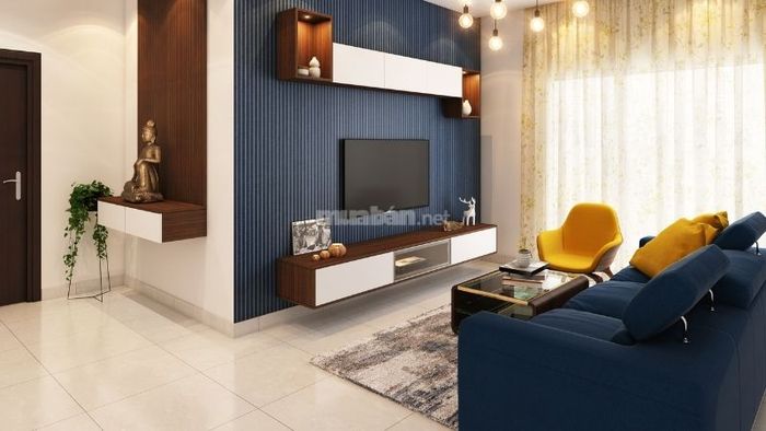 Khu vực tiếp khách sang trọng, nổi bật với bộ sofa da cao cấp.