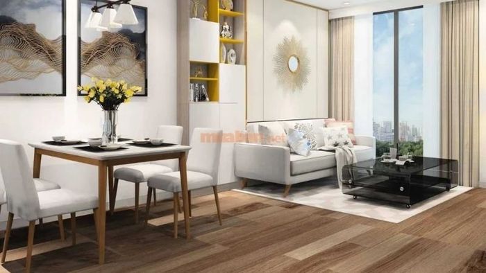 Phòng khách được thiết kế với sự kết hợp màu sắc đối lập, tạo ra những điểm nhấn ấn tượng.