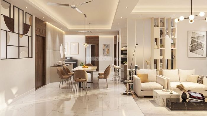 Ánh sáng vàng ấm cùng những chiếc đèn bàn tinh tế mang đến vẻ đẹp thanh thoát cho phòng khách biệt thự.