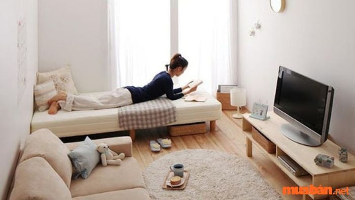 Nhà nhỏ 10m2 thiết kế với giường đơn hiện đại