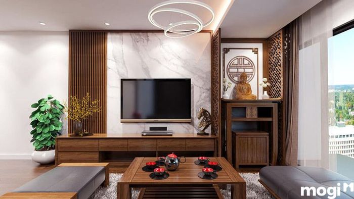 Mẫu Phòng Khách Nhà Ống Cùng Phòng Thờ Tạo Ra Không Gian Tôn Nghiêm Và Trang Lễ Cho Ngôi Nhà