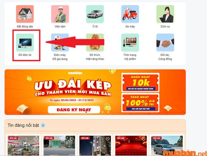 Chọn danh mục Đồ điện tử ngay trên giao diện chính của Website.