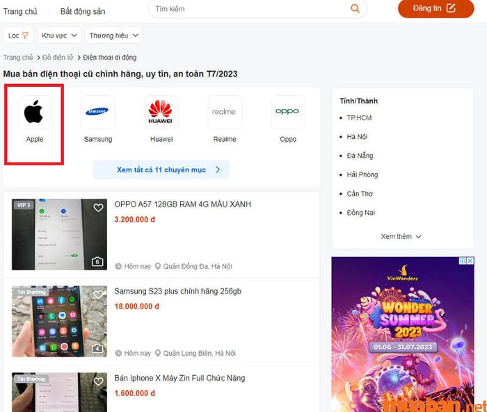 Chọn thương hiệu điện thoại mà bạn muốn mua.